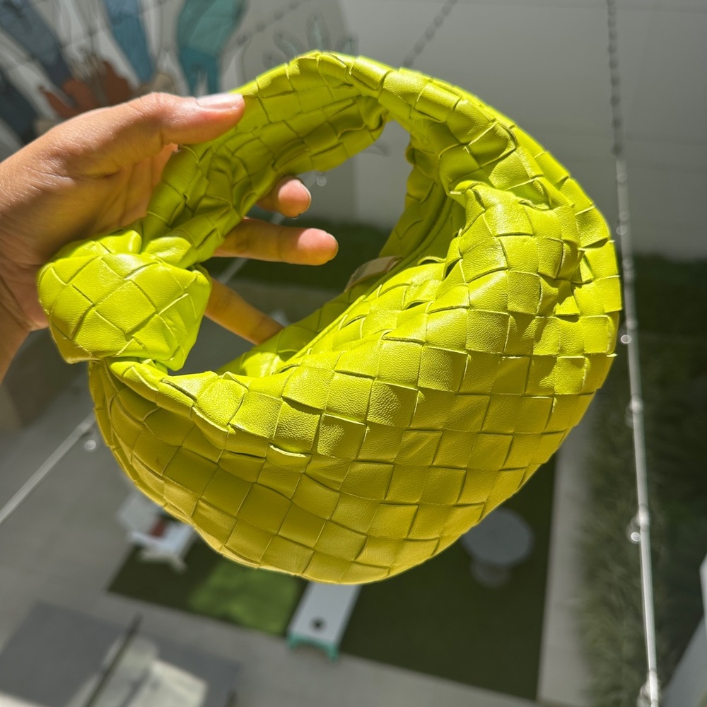 Bottega Veneta Style Green Woven Leather Mini Jodie Hobo Bag with Knot Handle